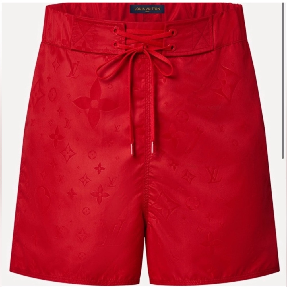 louis vuitton red 3d pocket monogram board shorts swimming trunks